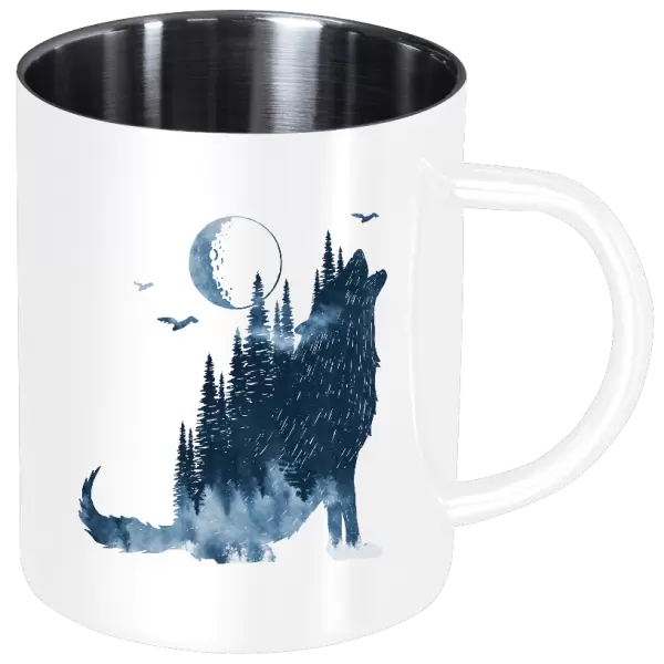 Nerezový hrnek Vlk v mlze