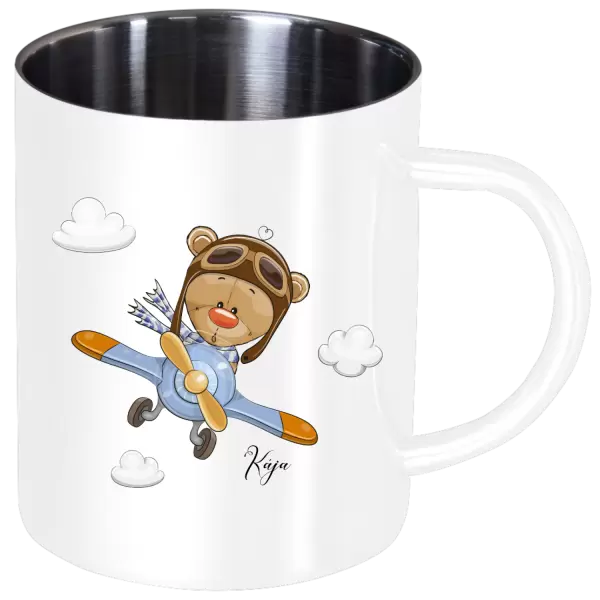 Nerezový hrnek Medvídek v letadle